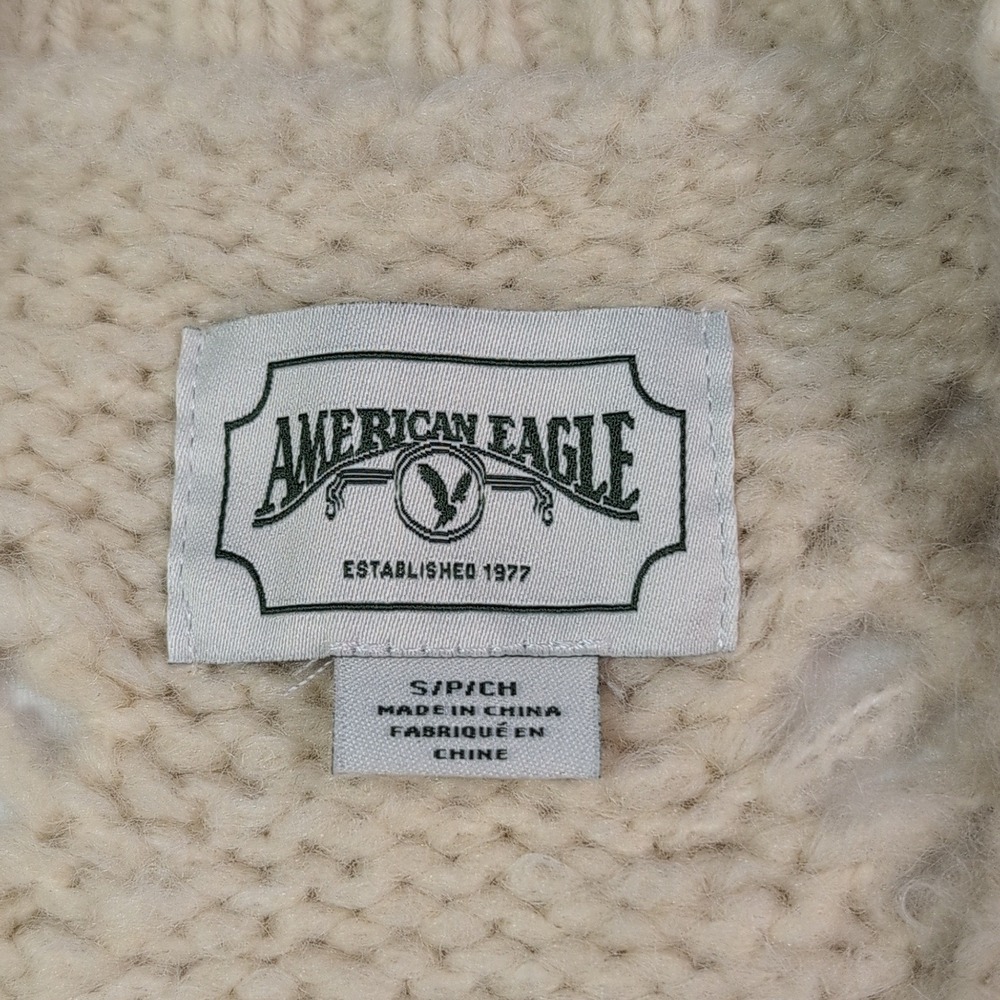 American Eagle Women Cream Wool Blend Pointelle Bobble Chunky Knit Sweater Small - Picture 3 of 9